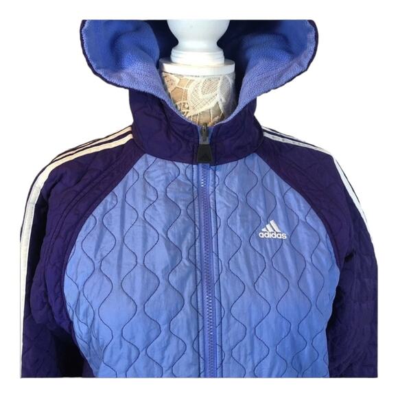 Adidas quited hooded reversible to fleece coat In purple & blue size XL - Picture 3 of 13
